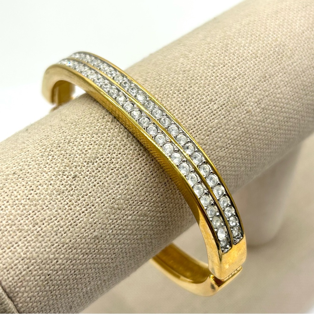 Swarovski Crystal Double Row Channel Set Hinged Bangle Bracelet